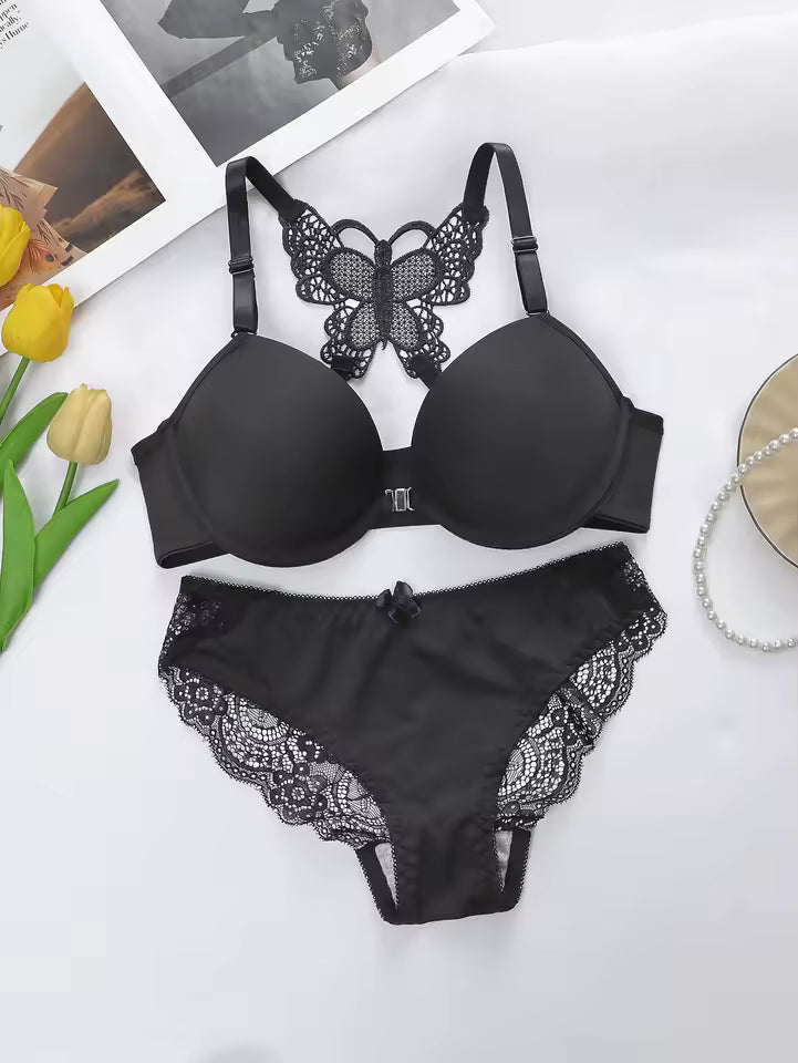 Viomisha Women's Sexy Lace Lingerie Set with Butterfly Back Design Front Closure Push Up Bra Underwear Panty Set S-XL