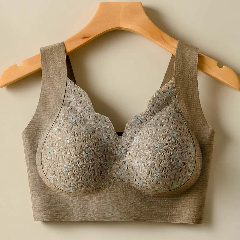 Seamless Beautiful Back Lace Fixed Cup Underwear Push-up Adjustable Vest Women's Breast-Reducing No Wire Ring Sports Bra
