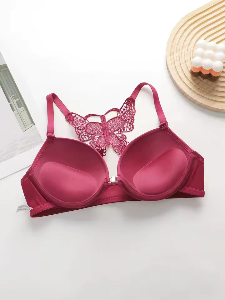 Viomisha Women's Sexy Lace Lingerie Set with Butterfly Back Design Front Closure Push Up Bra Underwear Panty Set S-XL
