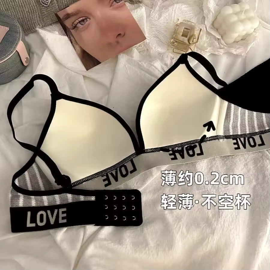 Sexy french striped triangle cup comfortable seamless lingerie women's suit small chest gathered beautiful back underwired bra