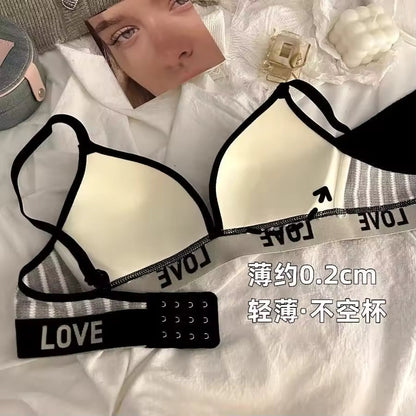 Sexy french striped triangle cup comfortable seamless lingerie women's suit small chest gathered beautiful back underwired bra