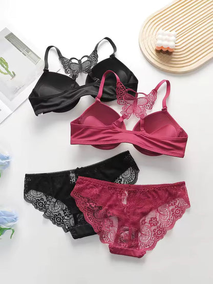 Viomisha Women's Sexy Lace Lingerie Set with Butterfly Back Design Front Closure Push Up Bra Underwear Panty Set S-XL