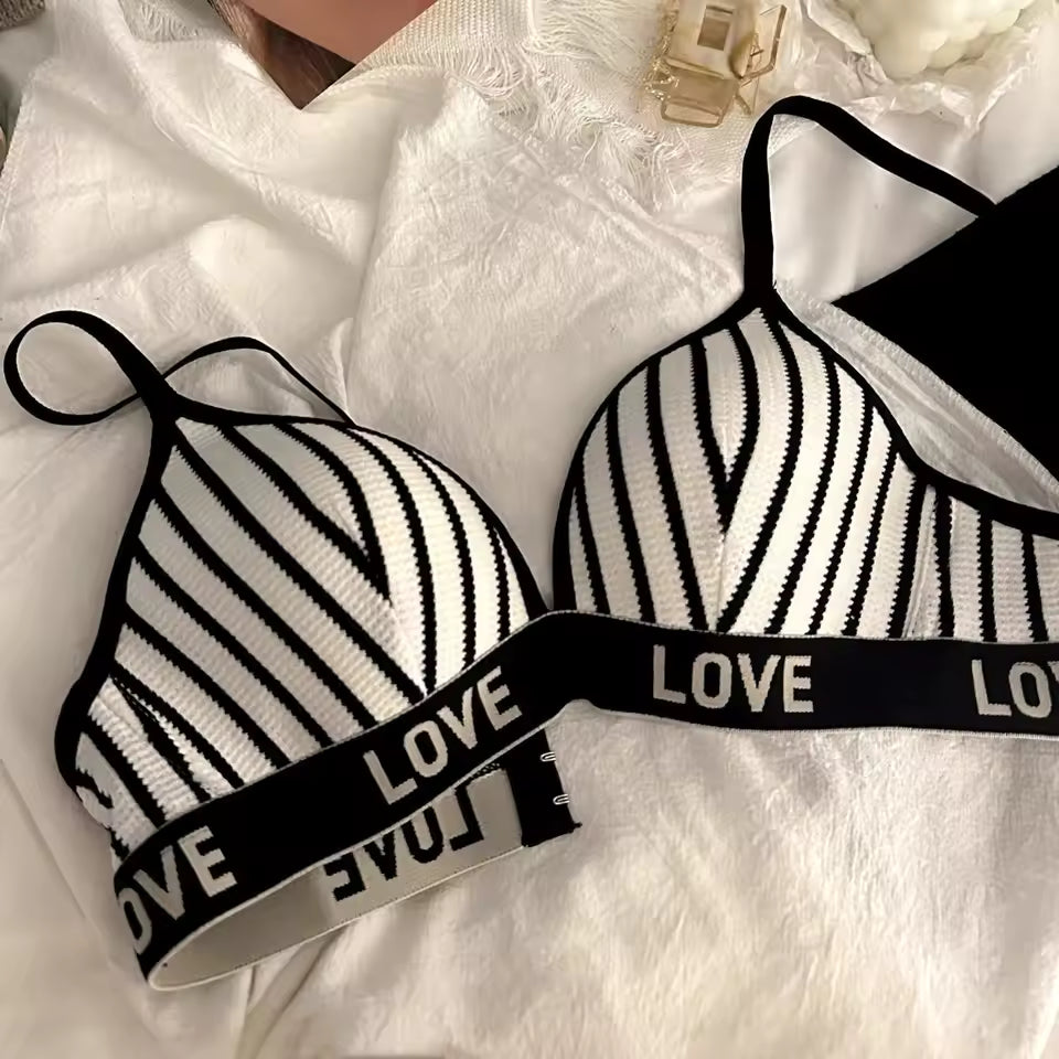 Sexy french striped triangle cup comfortable seamless lingerie women's suit small chest gathered beautiful back underwired bra
