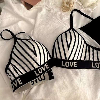 Sexy french striped triangle cup comfortable seamless lingerie women's suit small chest gathered beautiful back underwired bra