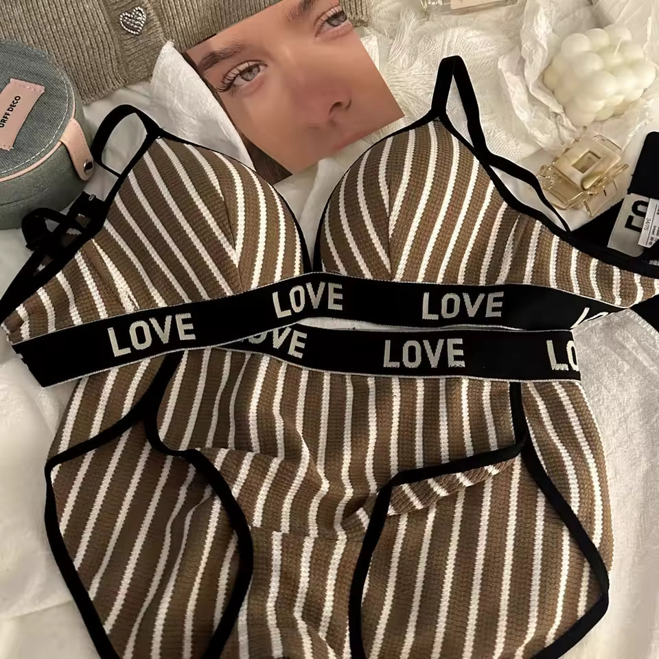 Sexy french striped triangle cup comfortable seamless lingerie women's suit small chest gathered beautiful back underwired bra