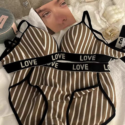 Sexy french striped triangle cup comfortable seamless lingerie women's suit small chest gathered beautiful back underwired bra