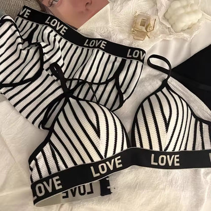 Sexy french striped triangle cup comfortable seamless lingerie women's suit small chest gathered beautiful back underwired bra