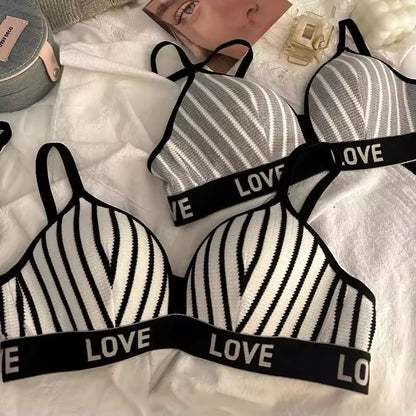 Sexy french striped triangle cup comfortable seamless lingerie women's suit small chest gathered beautiful back underwired bra