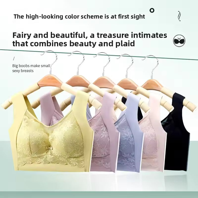 Wireless Lace Backless Bralette Women's Large Chest Gathered Underwear Seamless Comfortable Strapless Sexy Wrap Chest