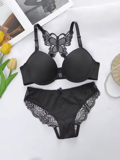 Viomisha Women's Sexy Lace Lingerie Set with Butterfly Back Design Front Closure Push Up Bra Underwear Panty Set S-XL