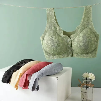 Without Steel Ring Sexy Lace Underwear Thin Comfortable Tank Top Bra Plus Size Wireless Front Close Button Cotton Bras Seniors