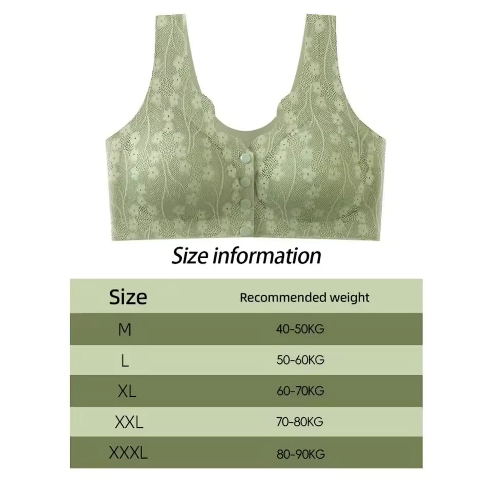 Without Steel Ring Sexy Lace Underwear Thin Comfortable Tank Top Bra Plus Size Wireless Front Close Button Cotton Bras Seniors