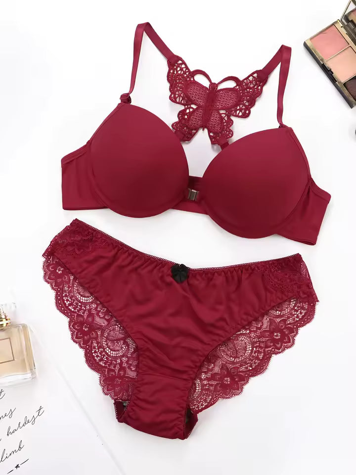 Viomisha Women's Sexy Lace Lingerie Set with Butterfly Back Design Front Closure Push Up Bra Underwear Panty Set S-XL