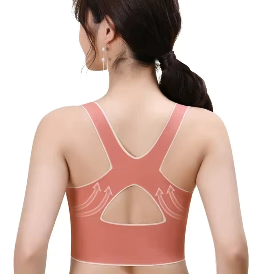Sports Bra Front Adjustable Buckle Wireless Padded Comfy Gym Yoga Underwear Breathable Workout Fitness Top Low Intensity Women