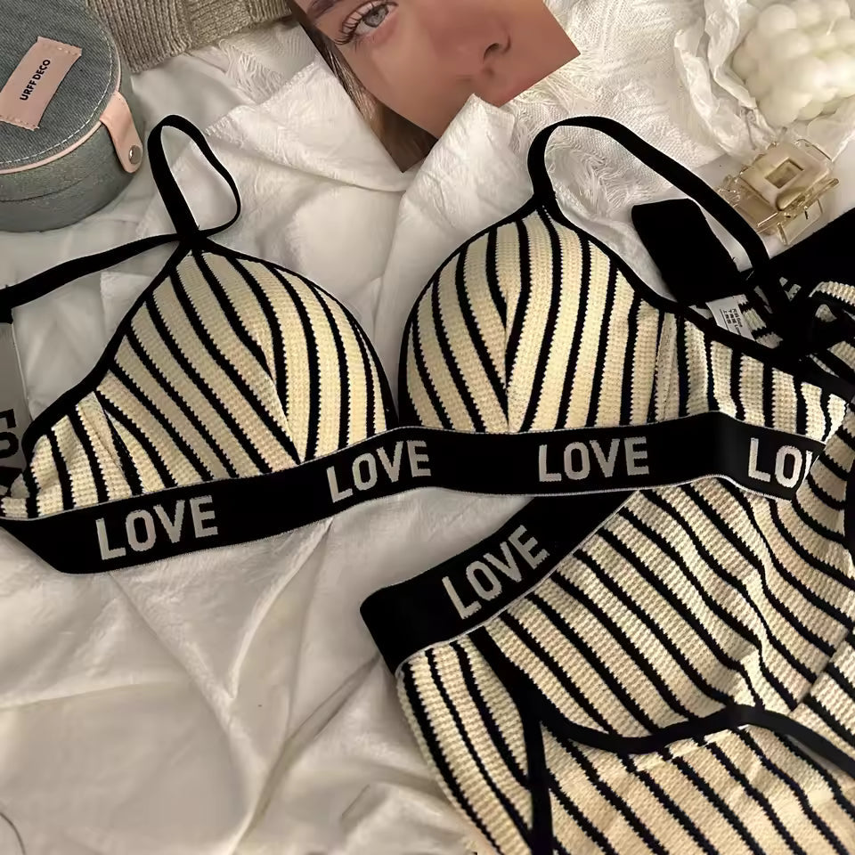 Sexy french striped triangle cup comfortable seamless lingerie women's suit small chest gathered beautiful back underwired bra