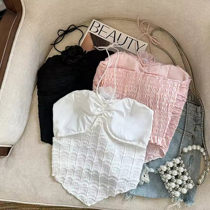 Elegant Neck Hanging Rose Flower Mini Strap Vest Women's Summer Outerwear Beautiful Sweet And Spicy New Hot Sale Of The Season P