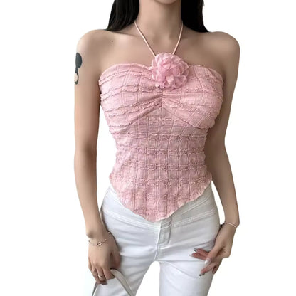 Elegant Neck Hanging Rose Flower Mini Strap Vest Women's Summer Outerwear Beautiful Sweet And Spicy New Hot Sale Of The Season P