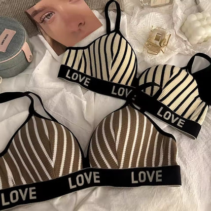 Sexy french striped triangle cup comfortable seamless lingerie women's suit small chest gathered beautiful back underwired bra