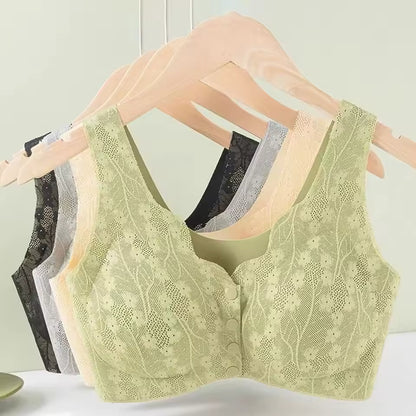 Without Steel Ring Sexy Lace Underwear Thin Comfortable Tank Top Bra Plus Size Wireless Front Close Button Cotton Bras Seniors