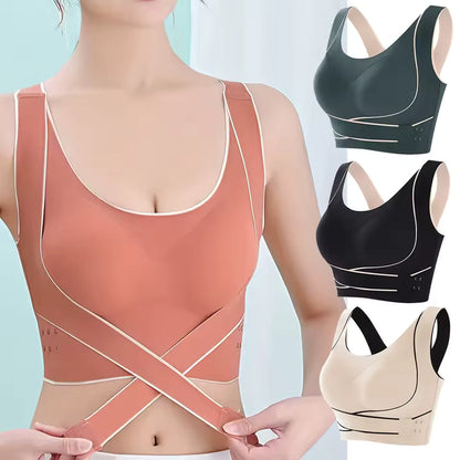 Sports Bra Front Adjustable Buckle Wireless Padded Comfy Gym Yoga Underwear Breathable Workout Fitness Top Low Intensity Women