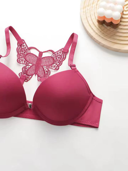 Viomisha Women's Sexy Lace Lingerie Set with Butterfly Back Design Front Closure Push Up Bra Underwear Panty Set S-XL