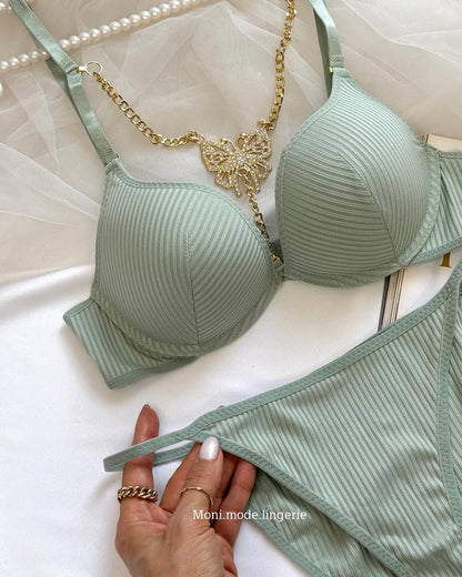 Women's Padded Butterfly Style Bra Set In chain