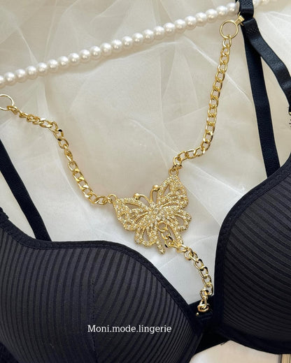 Women's Padded Butterfly Style Bra Set In chain