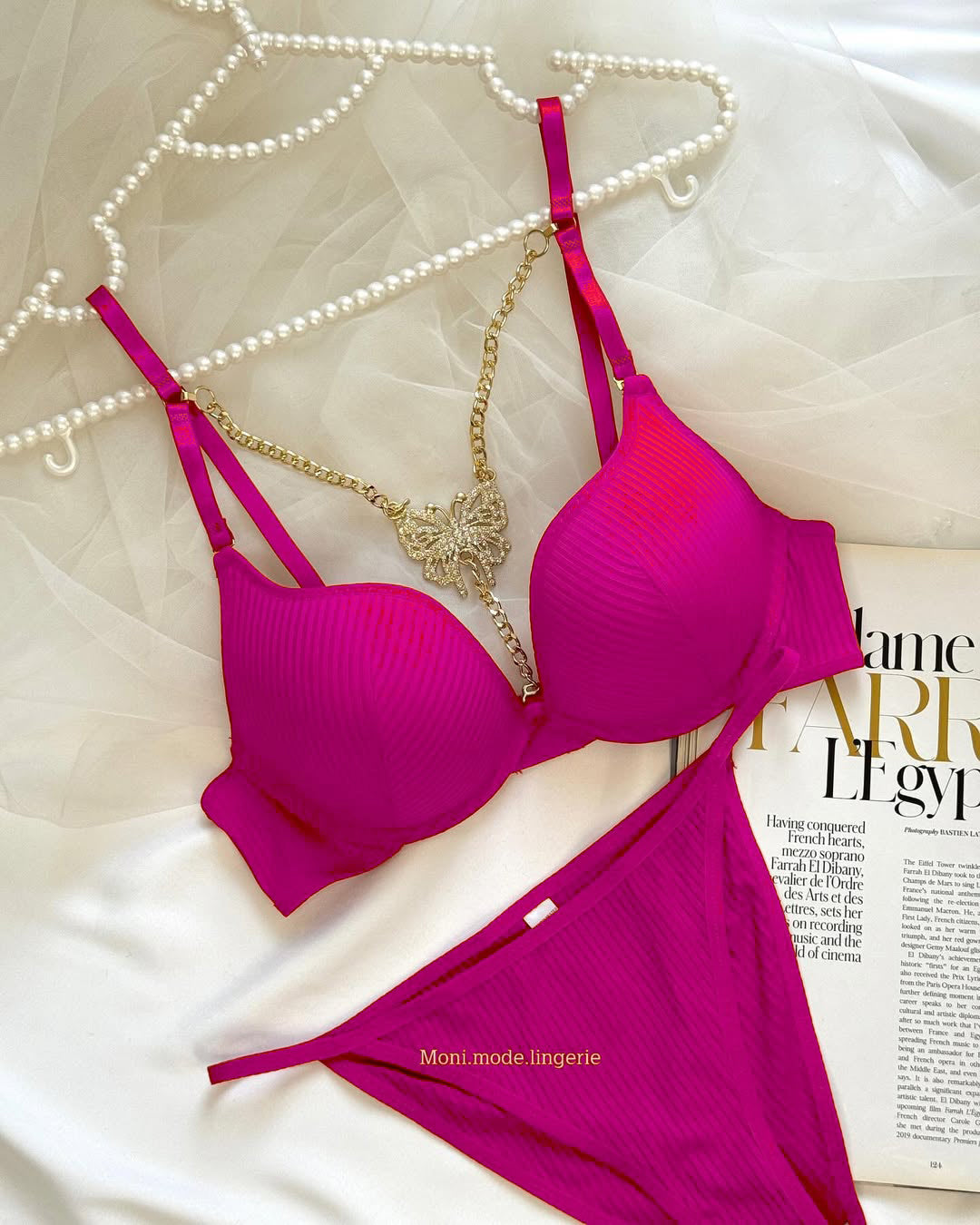 Women's Padded Butterfly Style Bra Set In chain