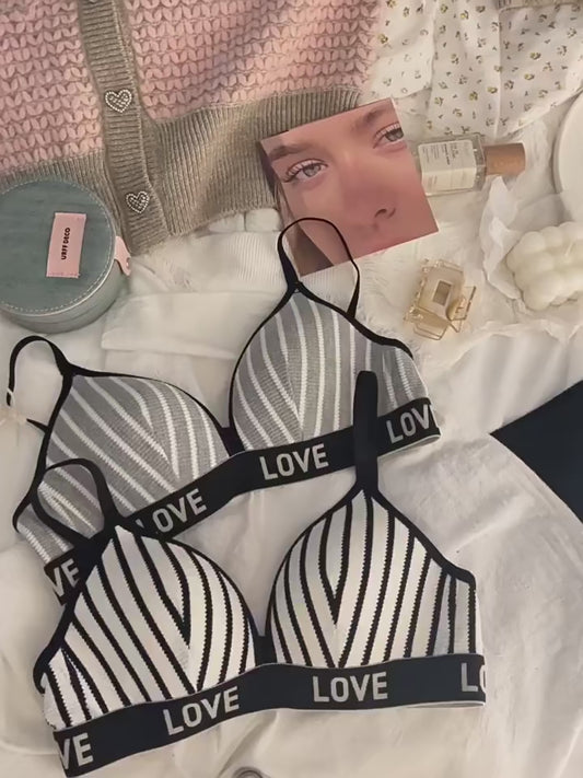 Sexy french striped triangle cup comfortable seamless lingerie women's suit small chest gathered beautiful back underwired bra