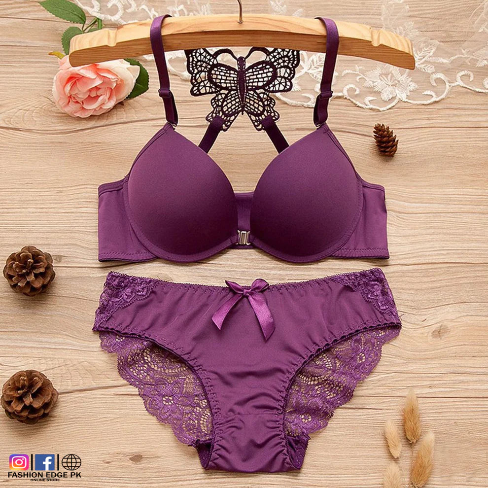 Viomisha Women's Sexy Lace Lingerie Set with Butterfly Back Design Front Closure Push Up Bra Underwear Panty Set S-XL