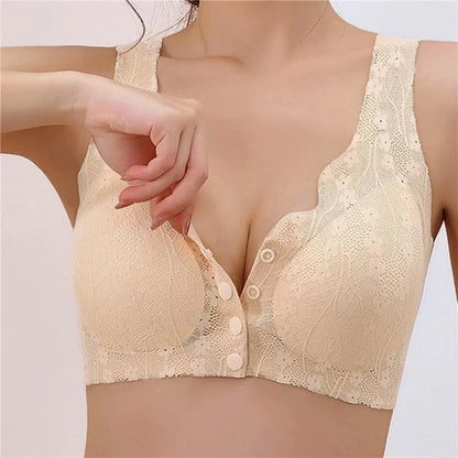 Without Steel Ring Sexy Lace Underwear Thin Comfortable Tank Top Bra Plus Size Wireless Front Close Button Cotton Bras Seniors
